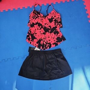 Nwt Aqua Green Women's UPF 50 Tiered Tankini And Skirt Bottom Set Size M